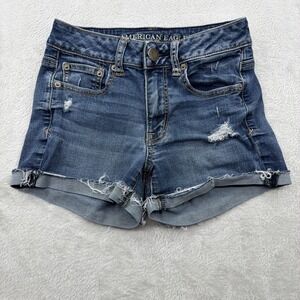 American Eagle Super Stretch Low Rise Women's Jean Shorts Size 2 25x3 Distressed